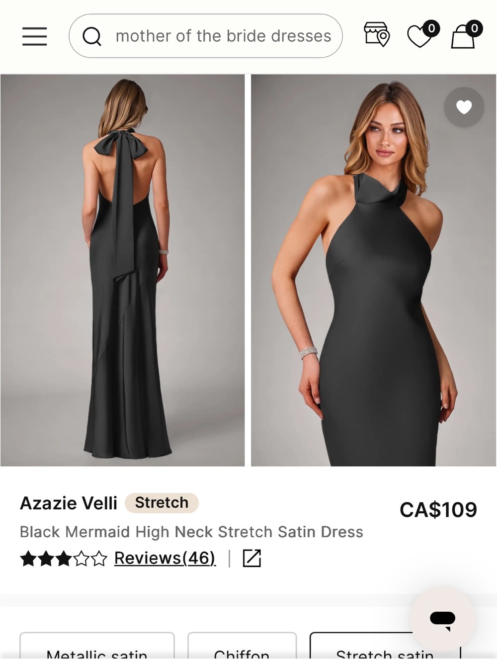 Azazie Black High-Neck Backless Stretch Satin Gown